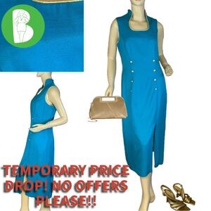 VINTAGE 1990'S ANTHONY MARK HANKINS TURQUOISE BLUE & GOLD TRIM DRESS (12)